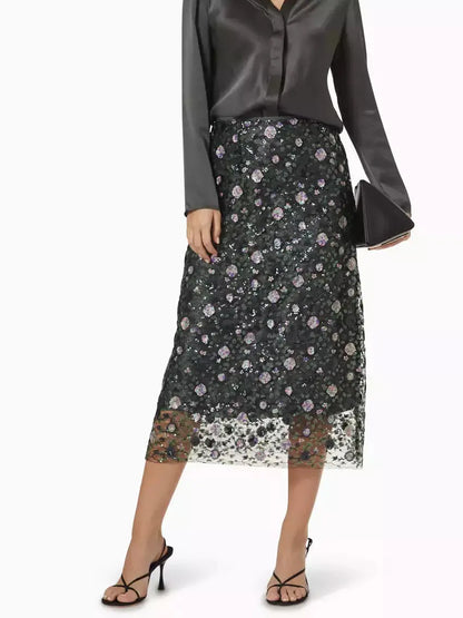 Sequin-Embellished Mesh Midi Skirt - Skirts