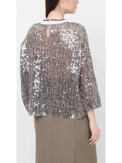 Sequin Embellished Open-Knit Cropped Sweater - Sweaters & Knitwear