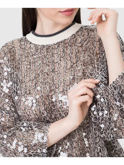 Sequin Embellished Open-Knit Cropped Sweater - Sweaters & Knitwear