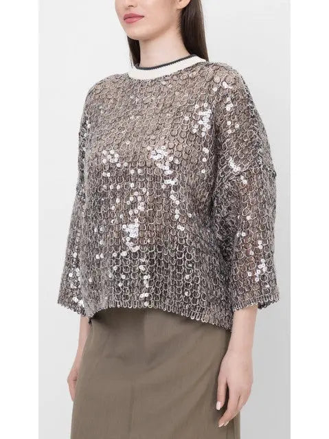 Sequin Embellished Open-Knit Cropped Sweater - Sweaters & Knitwear