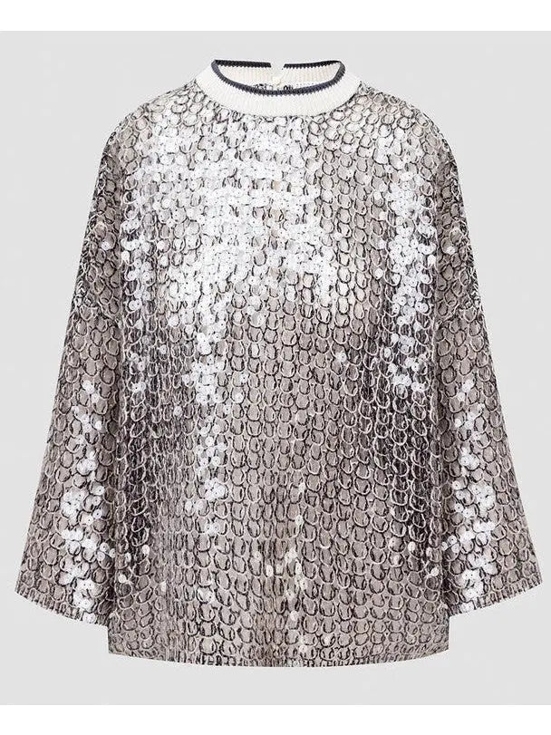 Sequin Embellished Open-Knit Cropped Sweater - Sweaters & Knitwear