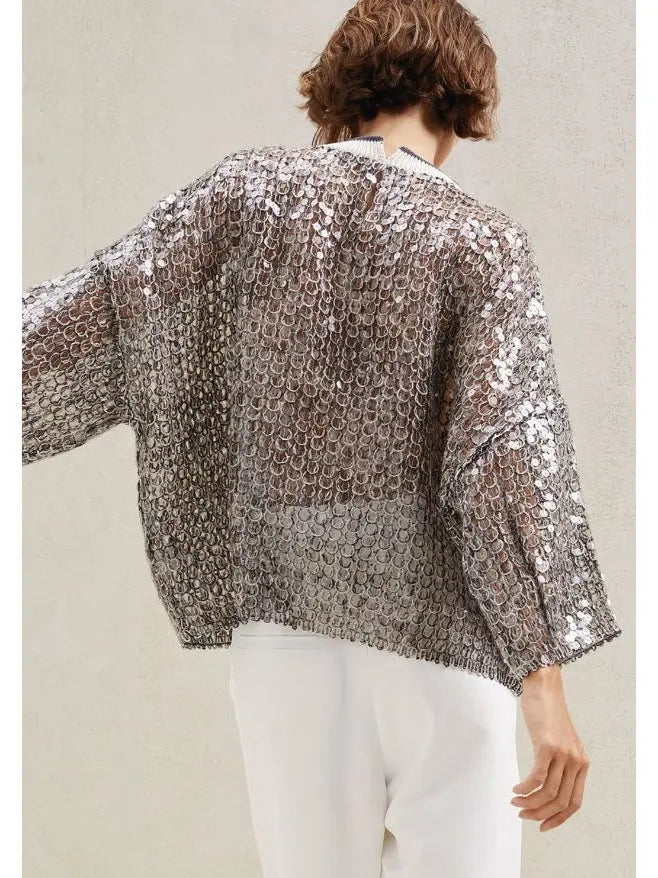 Sequin Embellished Open-Knit Cropped Sweater - Sweaters & Knitwear