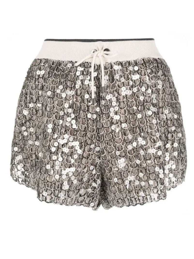 Sequin-Embellished Open-Knit Shorts - Jeans & Pants