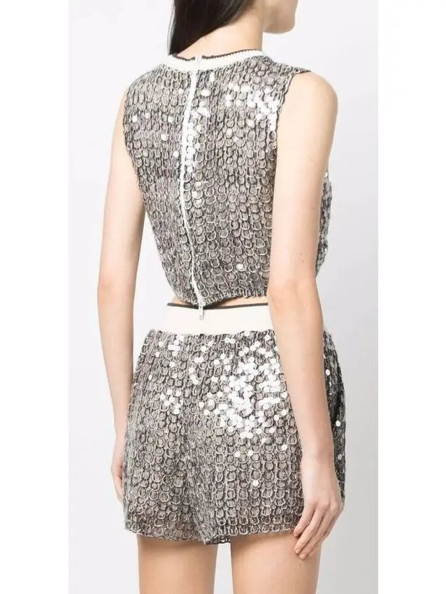 Sequin-Embellished Open-Knitted Top - Tops