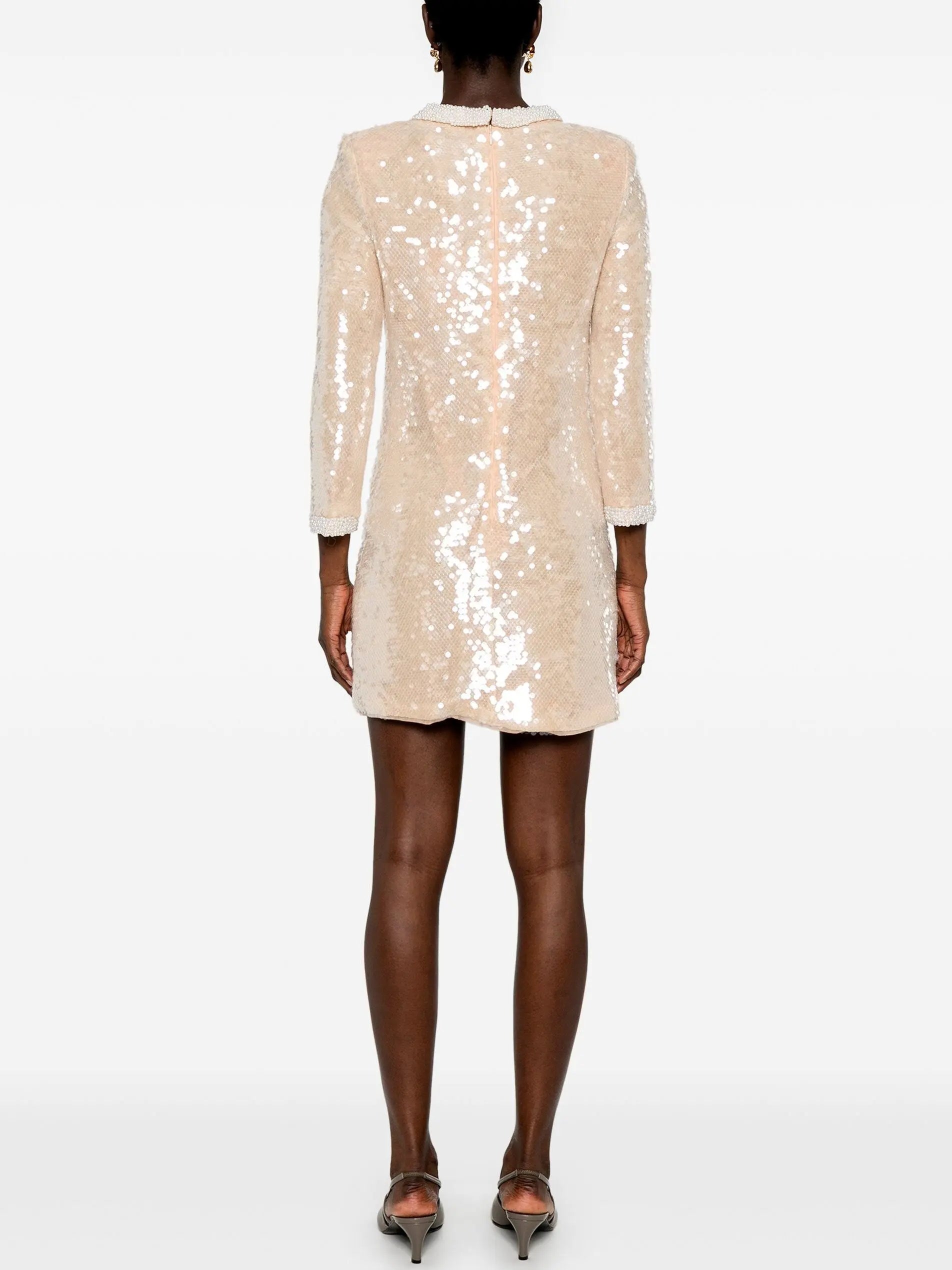 Sequin-Embellished Pearl-Trim Mini Dress - Dresses