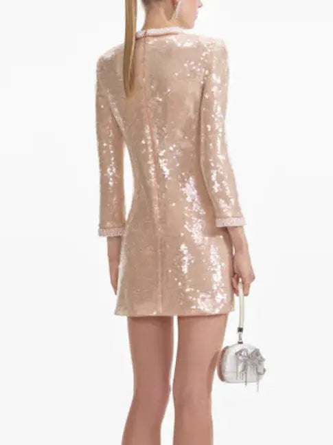 Sequin-Embellished Pearl-Trim Mini Dress - Dresses