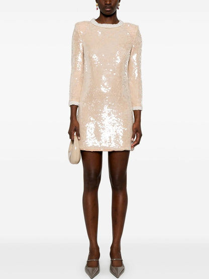 Sequin-Embellished Pearl-Trim Mini Dress - Dresses