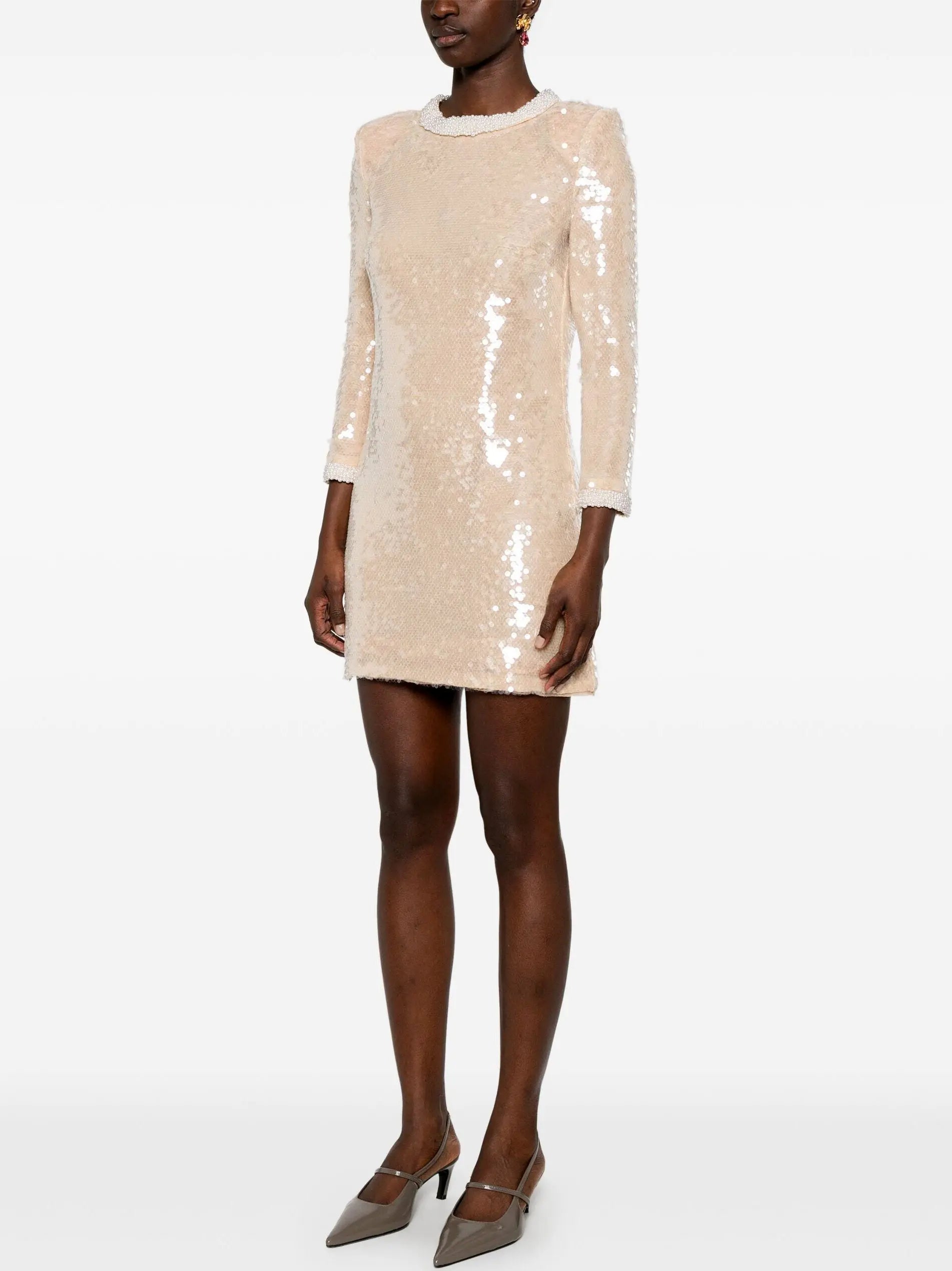 Sequin-Embellished Pearl-Trim Mini Dress - Dresses