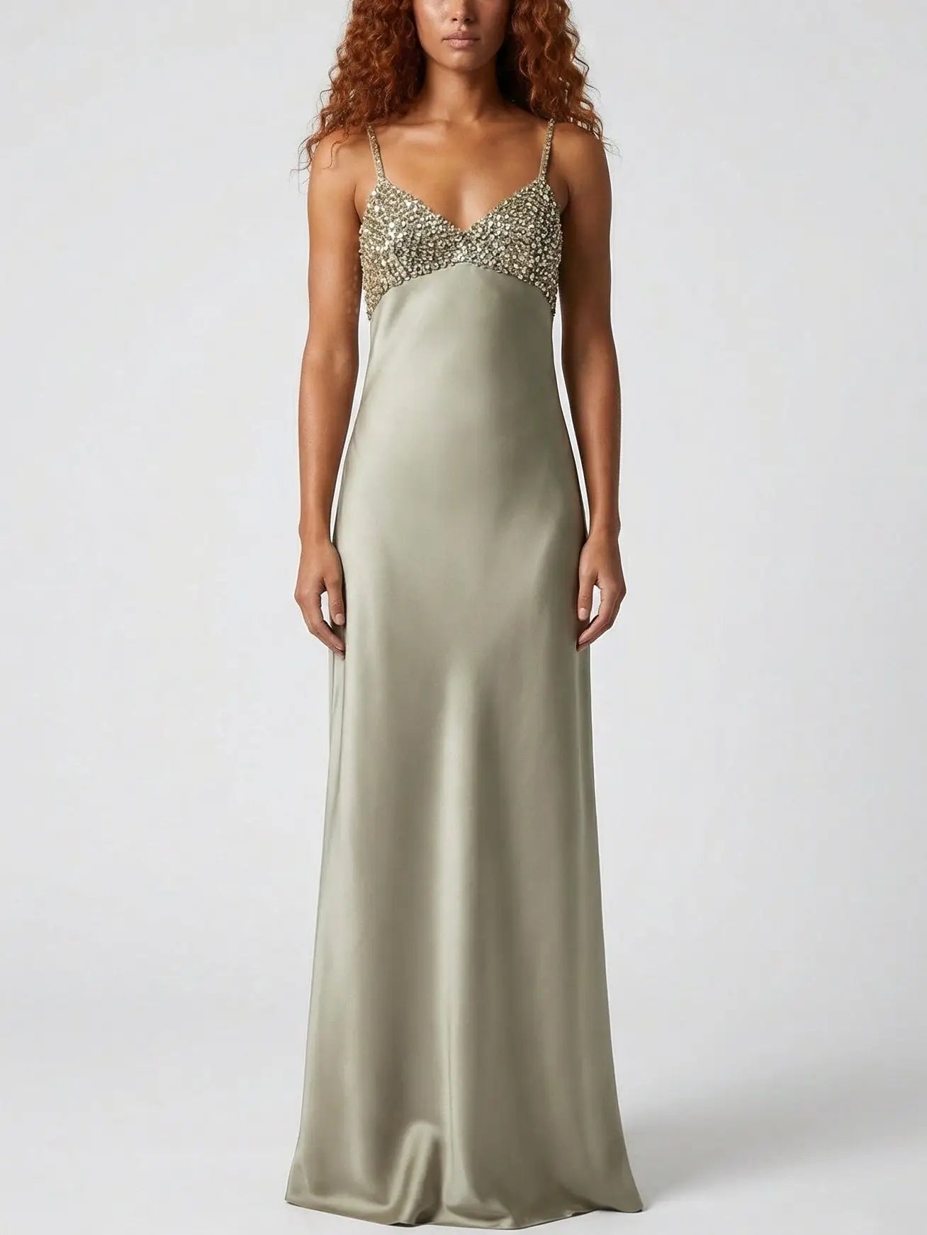 Sequin-Embellished Satin Slip Gown - Dresses