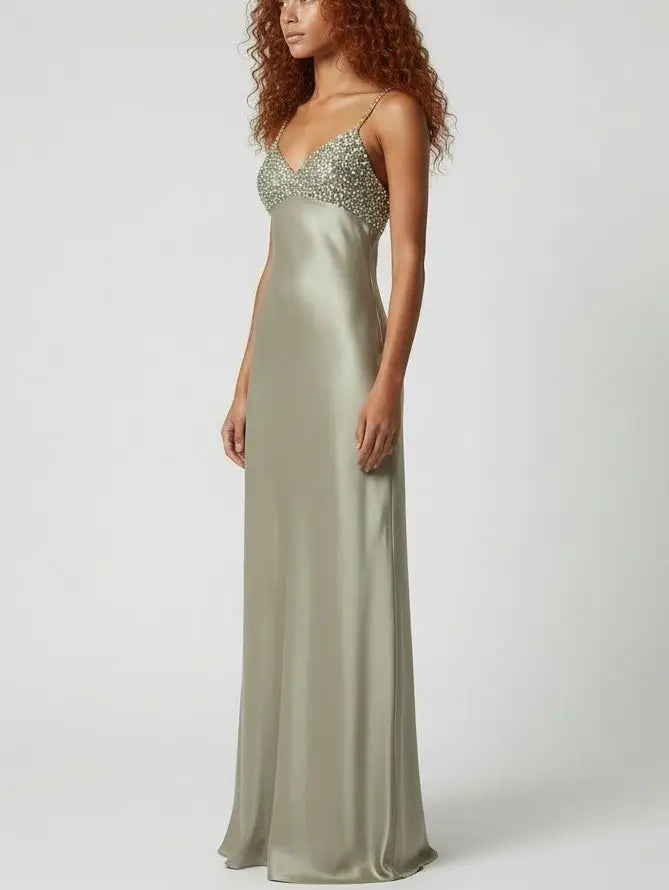 Sequin-Embellished Satin Slip Gown - Dresses