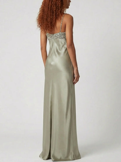 Sequin-Embellished Satin Slip Gown - Dresses