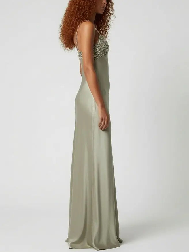 Sequin-Embellished Satin Slip Gown - Dresses