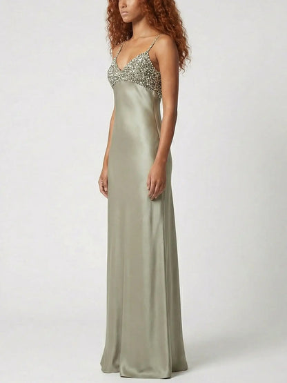 Sequin-Embellished Satin Slip Gown - Dresses