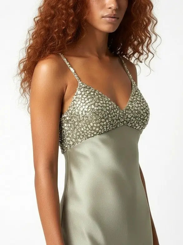Sequin-Embellished Satin Slip Gown - Dresses