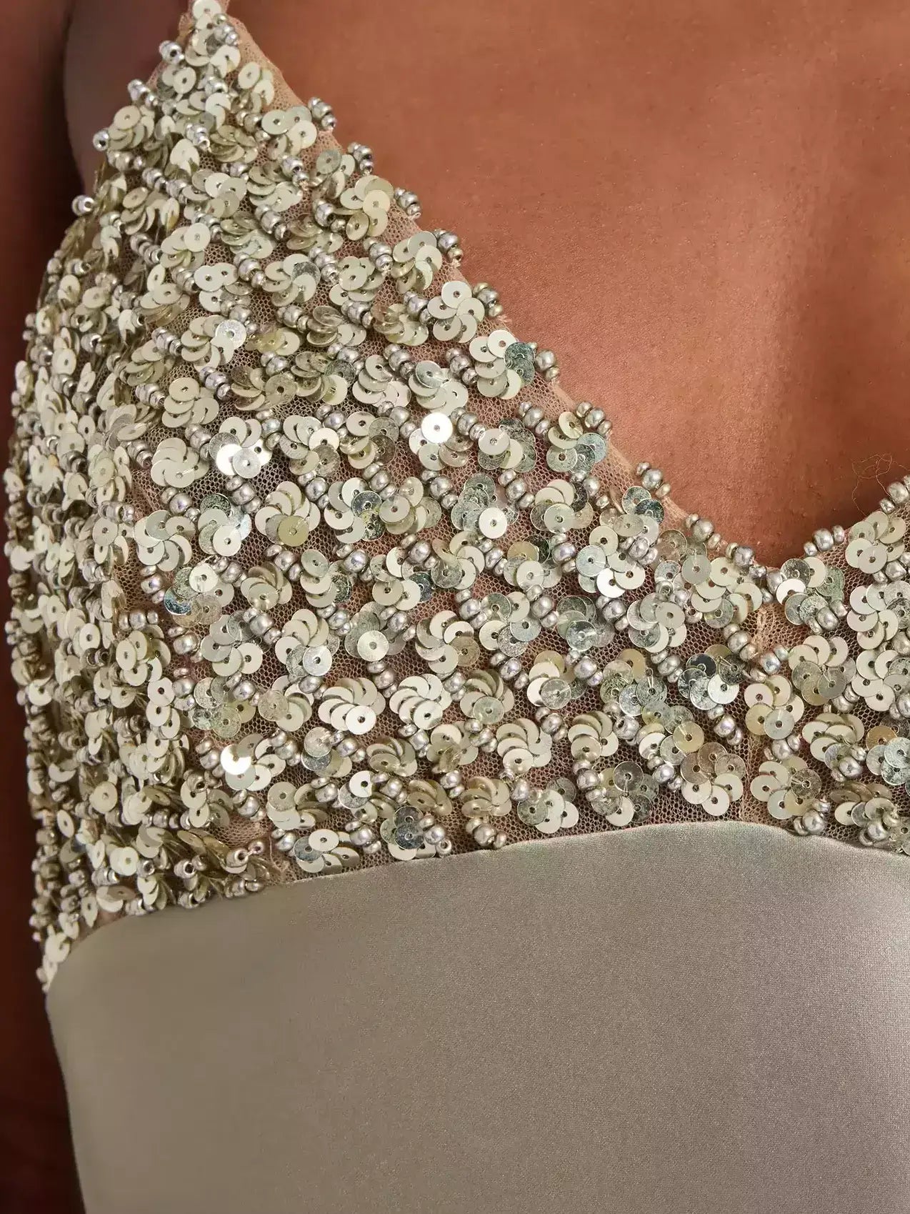 Sequin-Embellished Satin Slip Gown - Dresses