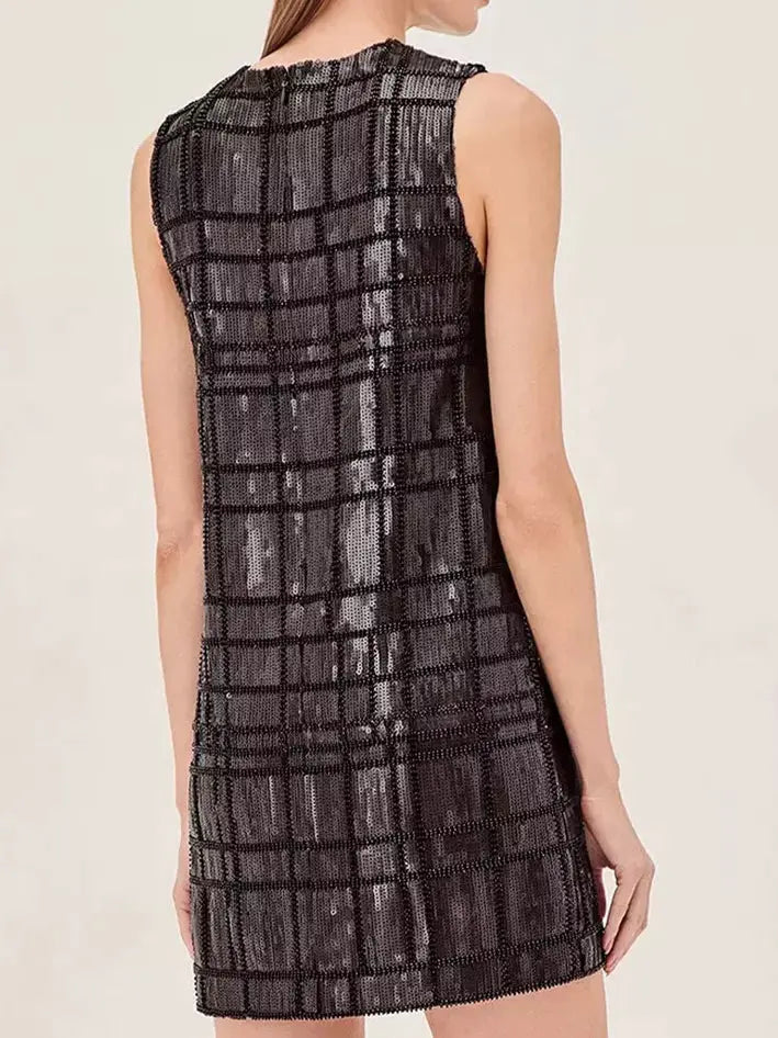 Sequin-Embellished Sleeveless Mini Dress in Black - Dresses