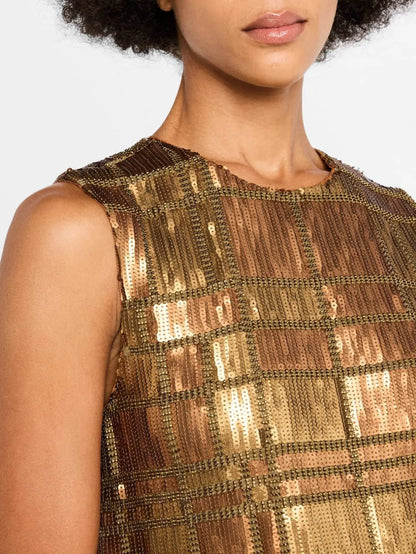 Sequin-Embellished Sleeveless Mini Dress in Gold - Dresses