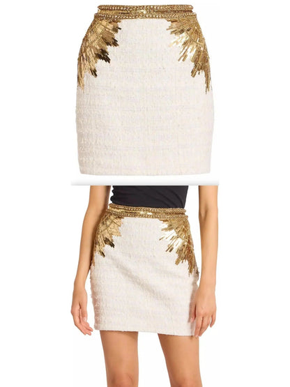 Sequin-Embroidered Tweed Mini Skirt - small - Skirts