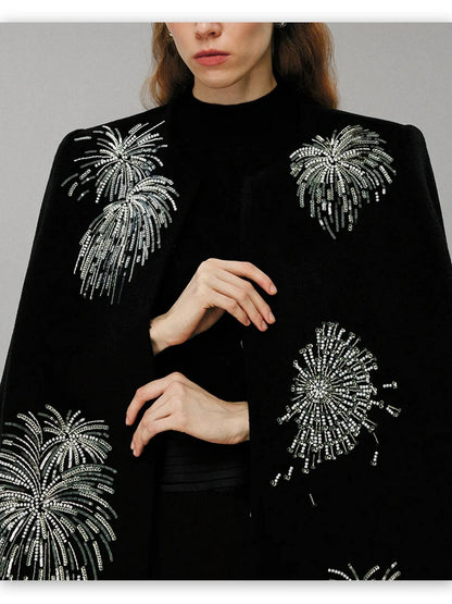 Sequin Fireworks Short Cape Coat - Coats