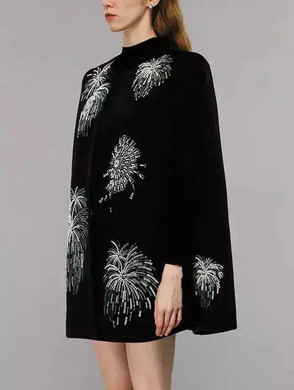 Sequin Fireworks Short Cape Coat - Coats