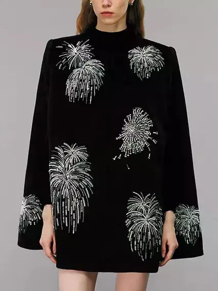 Sequin Fireworks Short Cape Coat - Coats