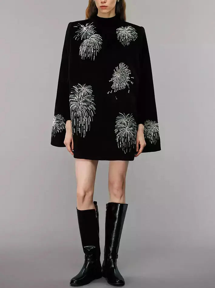 Sequin Fireworks Short Cape Coat - Coats