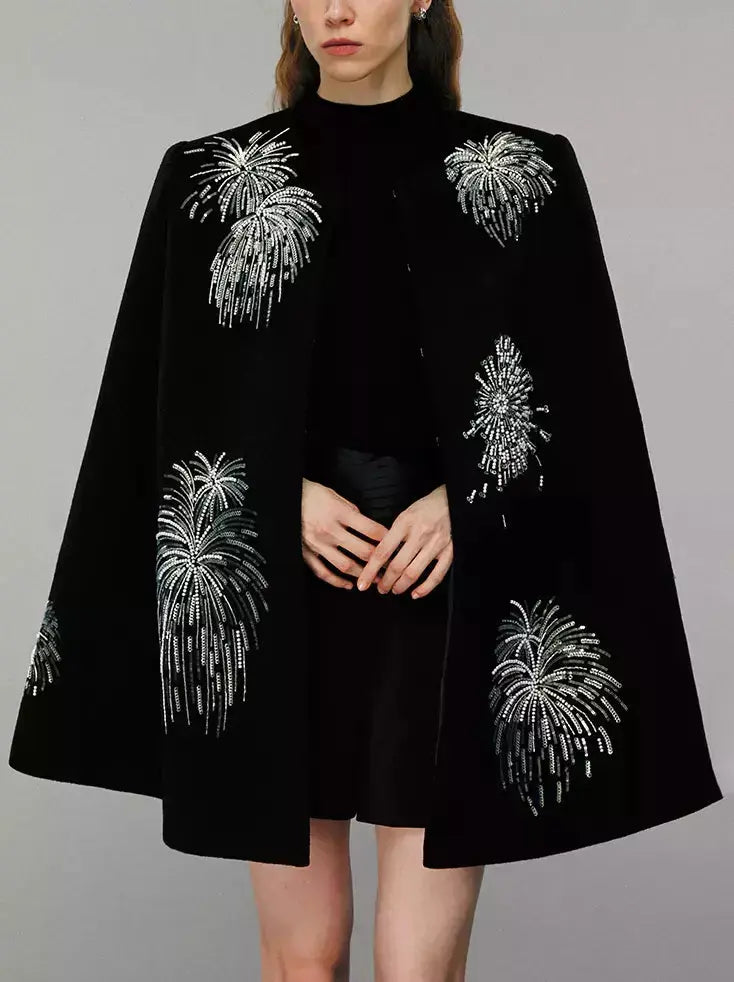 Sequin Fireworks Short Cape Coat - Coats