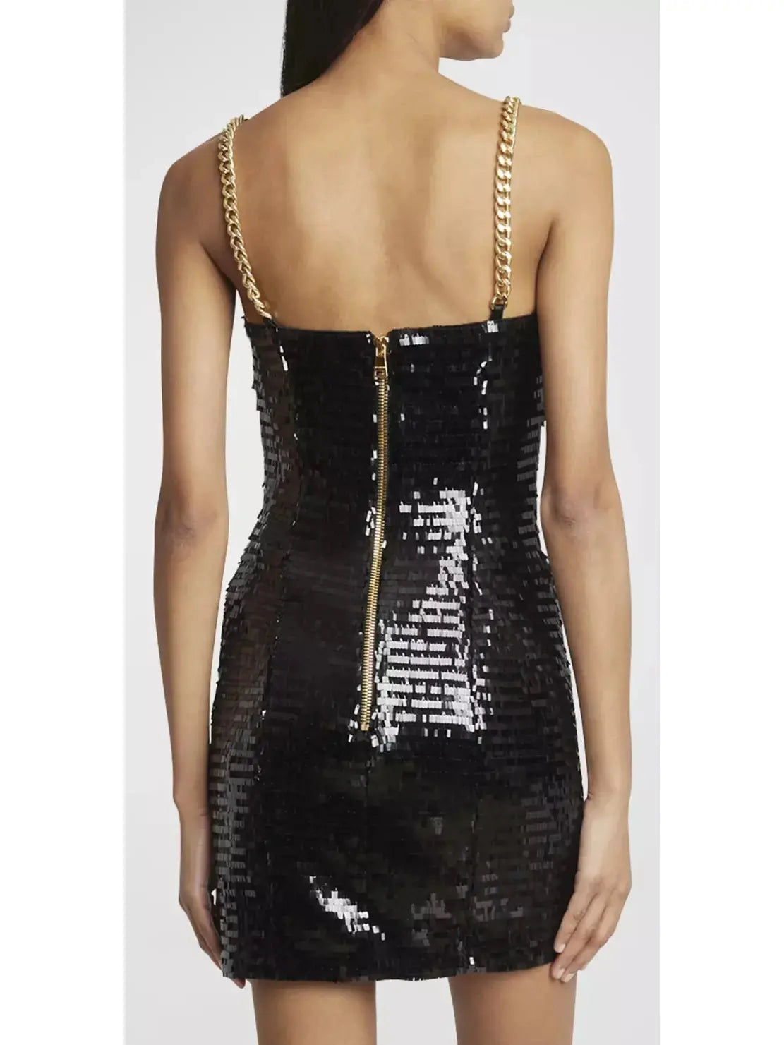 Sequin Mini Dress with Chain Strap Detail - Dresses