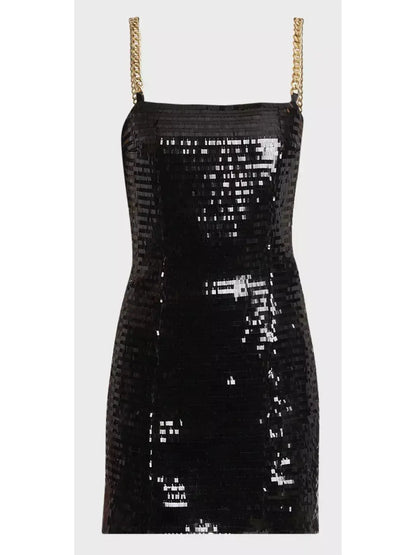 Sequin Mini Dress with Chain Strap Detail - Dresses