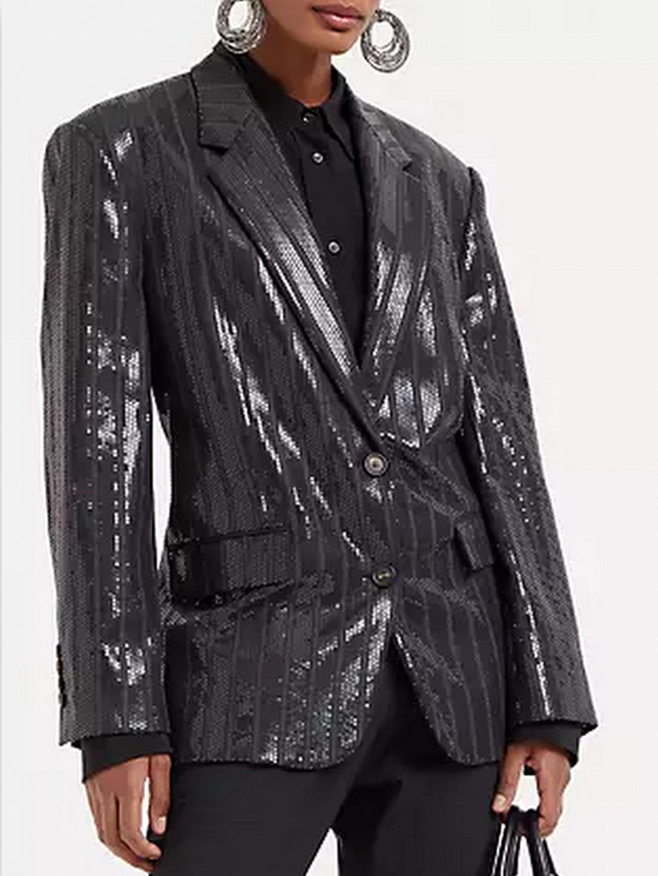 Sequin-striped black blazer jacket perfect for stylish evening wear and special occasions