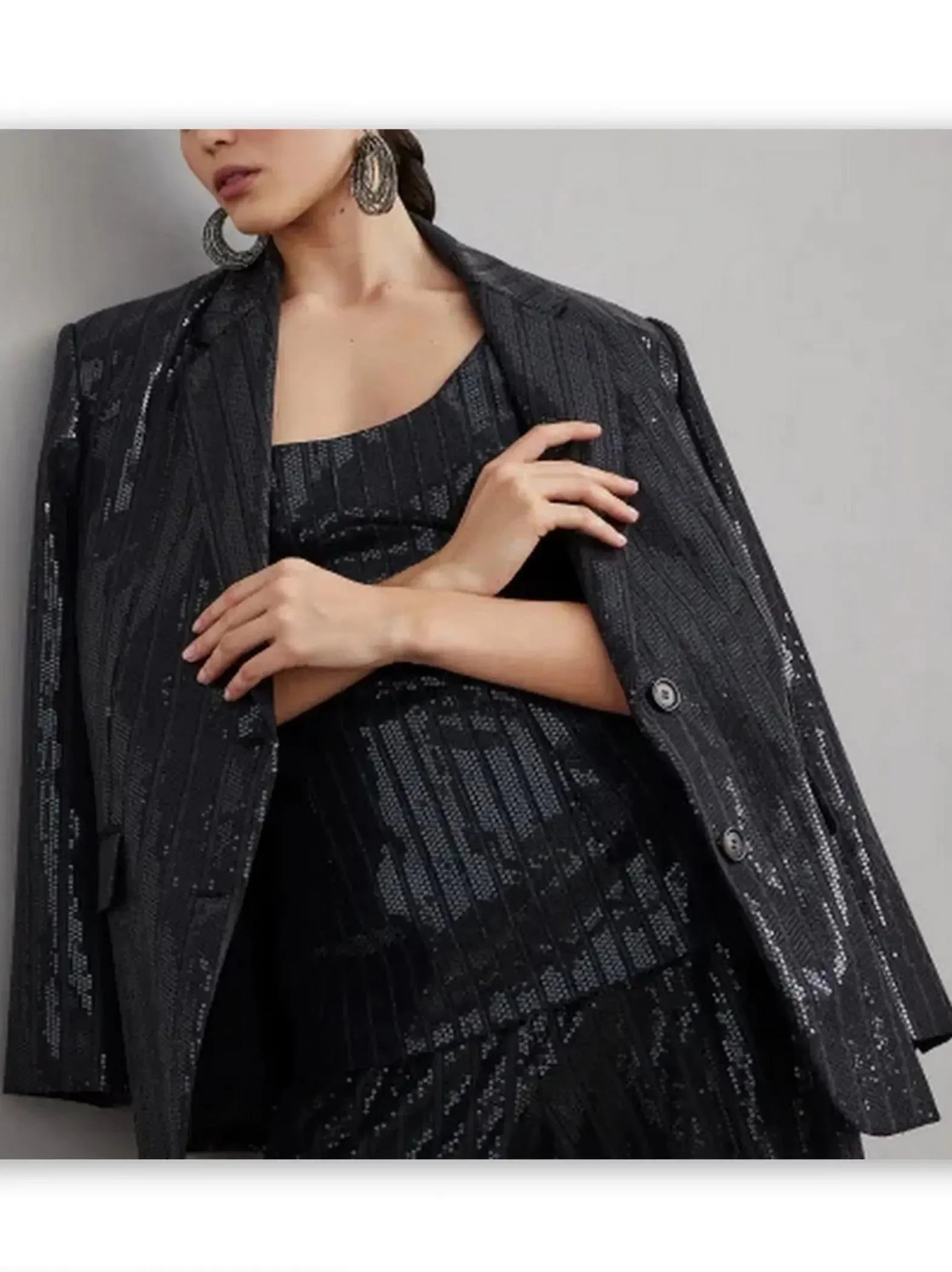 Sequin-Striped Single-Breasted Blazer - Jackets