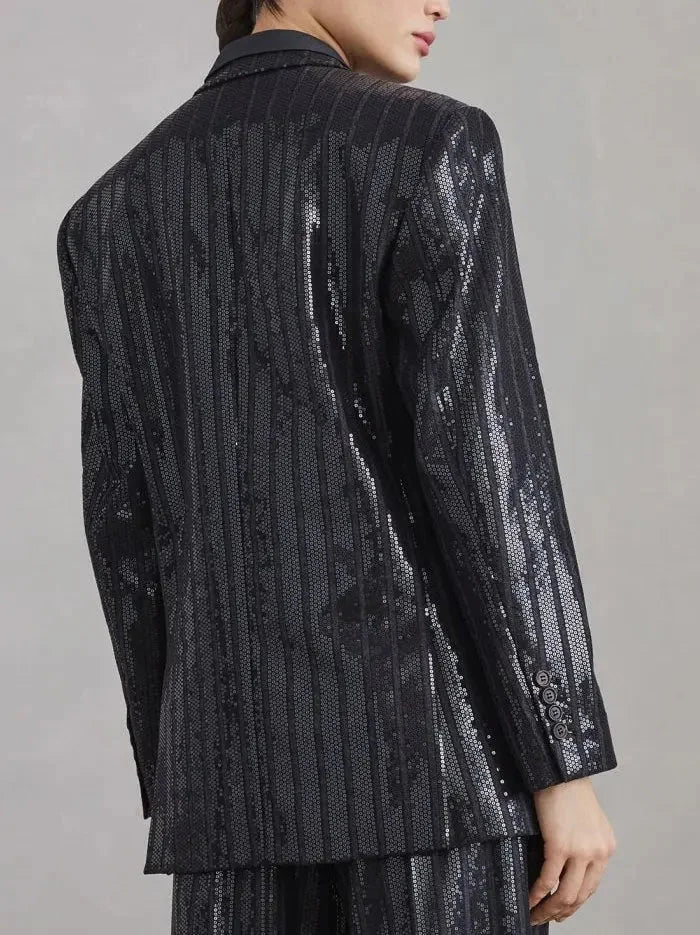 Sequin-Striped Single-Breasted Blazer - Jackets
