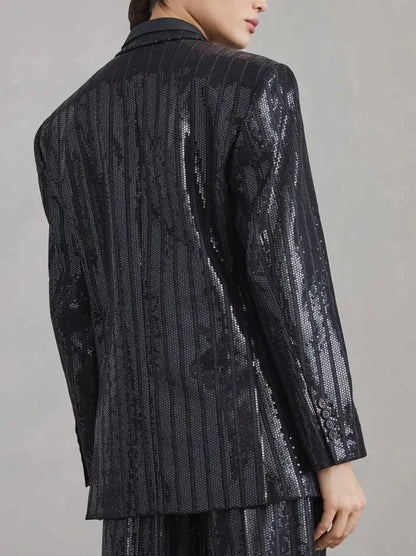 Sequin-Striped Single-Breasted Blazer - Jackets