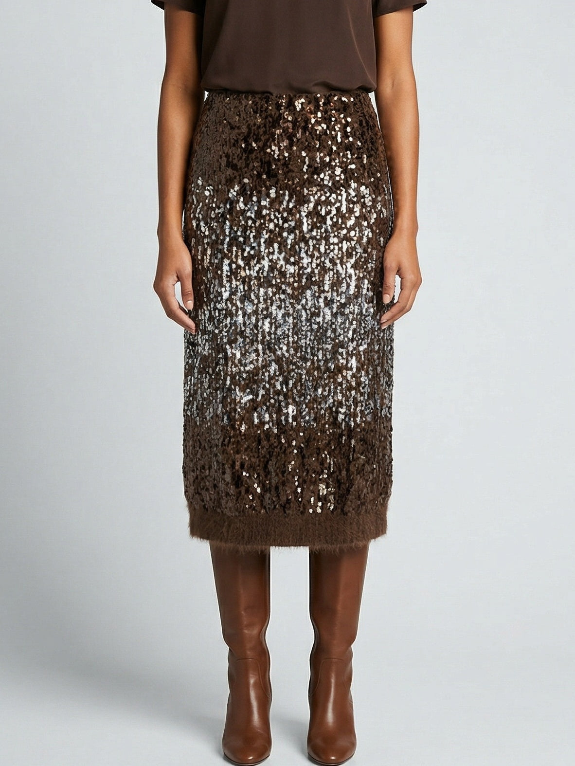 Sequin Wool-Blend Knit Midi Skirt - Skirts