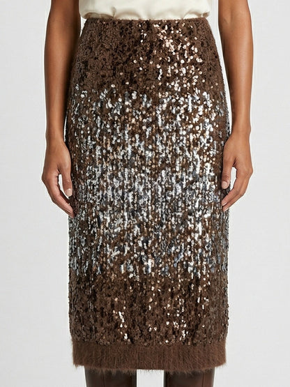 Sequin Wool-Blend Knit Midi Skirt - Skirts