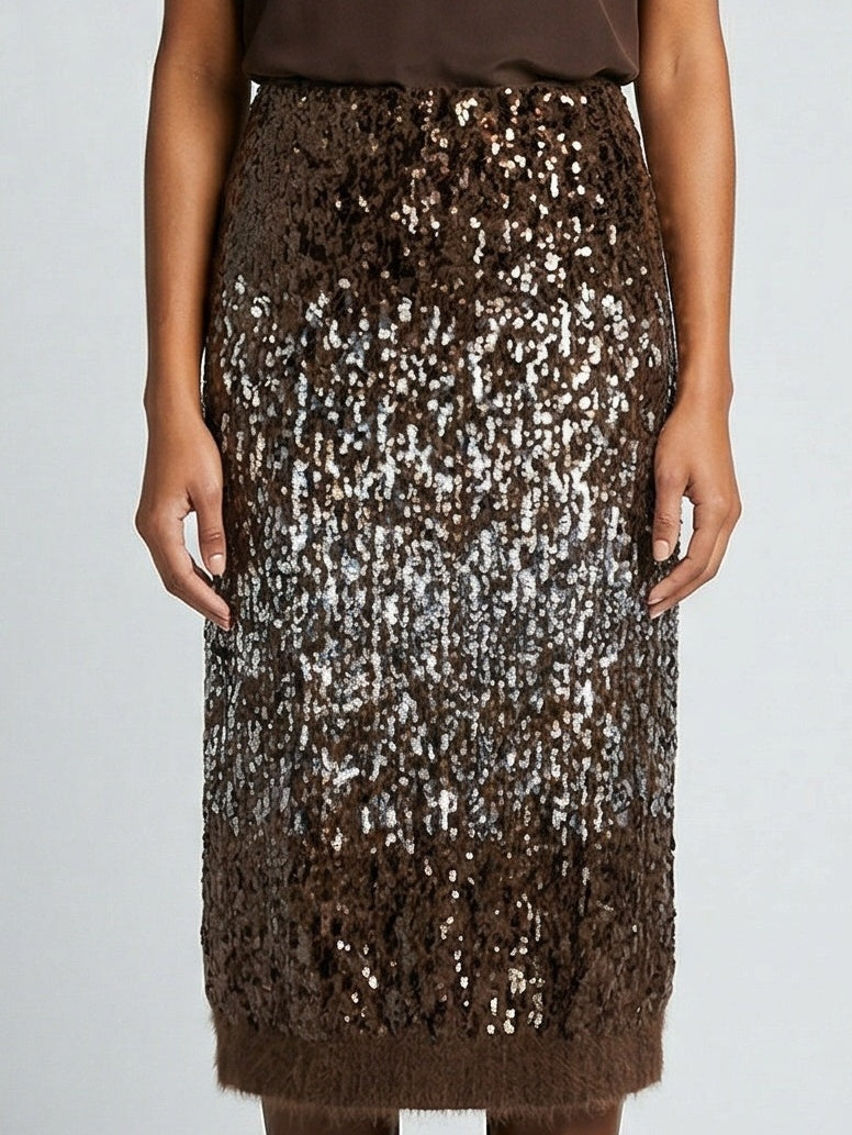 Sequin Wool-Blend Knit Midi Skirt - Skirts