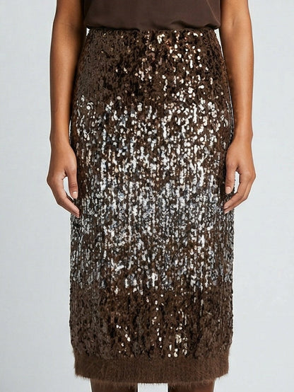 Sequin Wool-Blend Knit Midi Skirt - Skirts