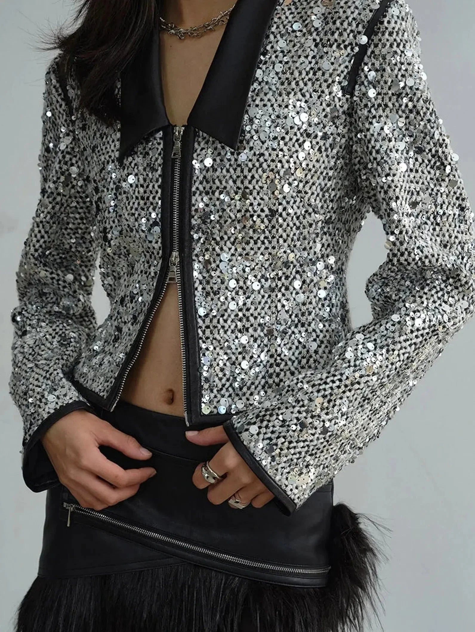 Sequin Zip Up Jacket - Jackets