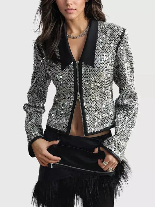 Sequin Zip Up Jacket - Jackets