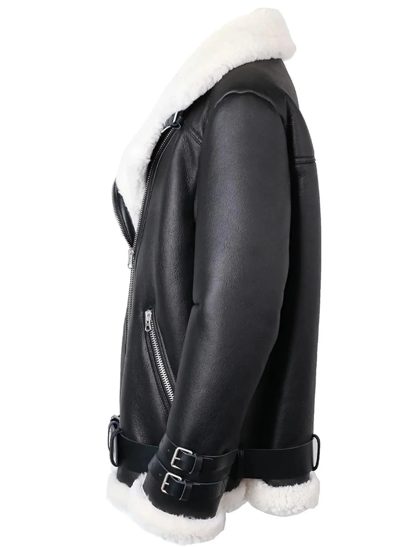 Shearling and Sheepskin Leather Bomber Jacket - Jackets