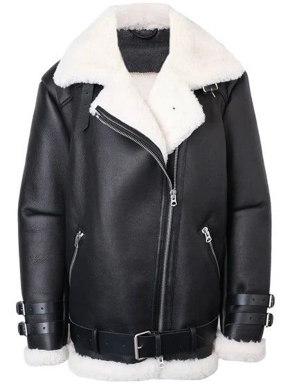 Shearling and Sheepskin Leather Bomber Jacket - Jackets