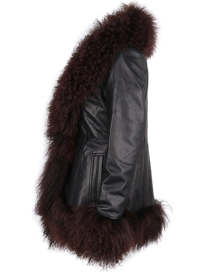 Shearling-Fringed Leather Jacket Black - Jackets