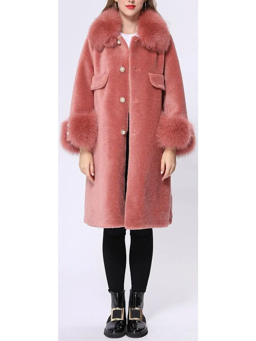 Shearling Fur-Trim Coat - Many Colors - s / Pink - Coats