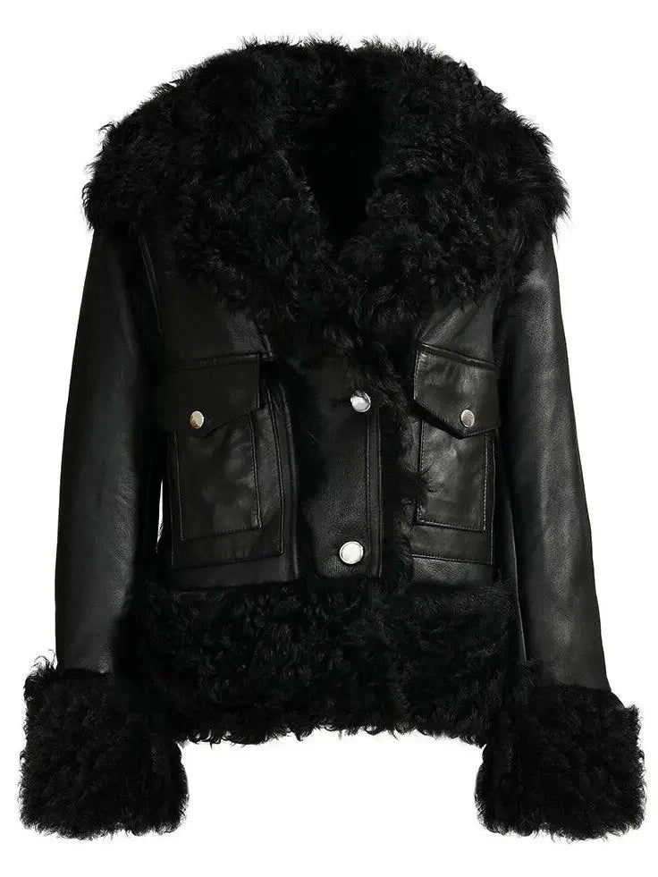 Shearling Leather Bomber Jacket - Jackets