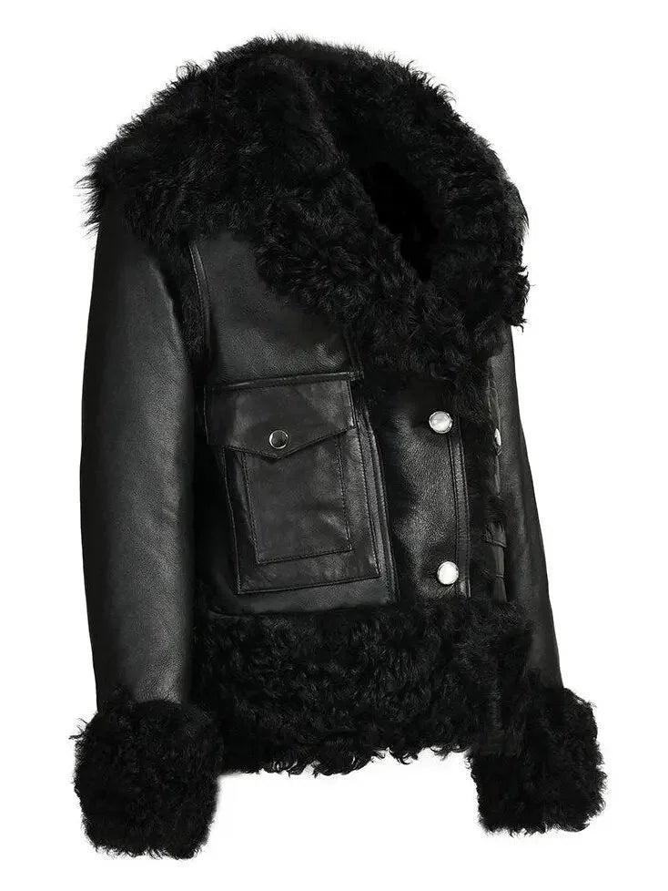 Shearling Leather Bomber Jacket - Jackets