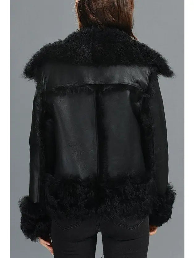 Shearling Leather Bomber Jacket - Jackets