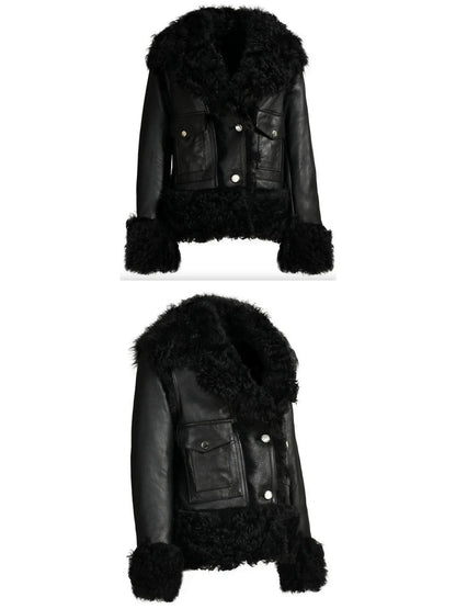 Shearling Leather Bomber Jacket - small - Jackets