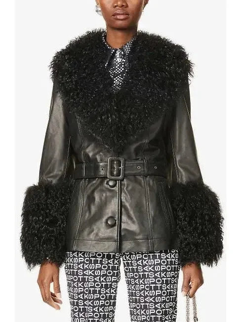 Shearling-Trim Leather Jacket Black - Jackets