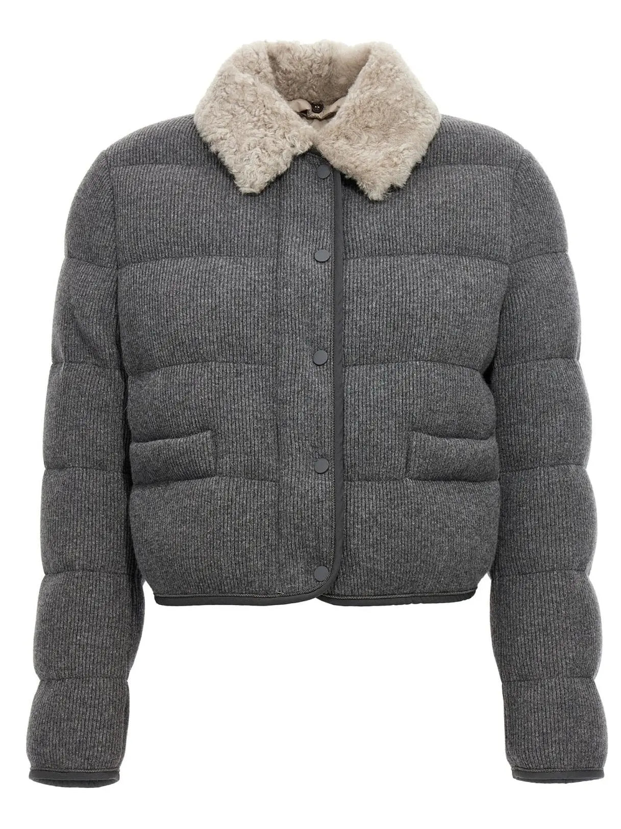 Shearling-Trimmed Jacket Gray - Jackets