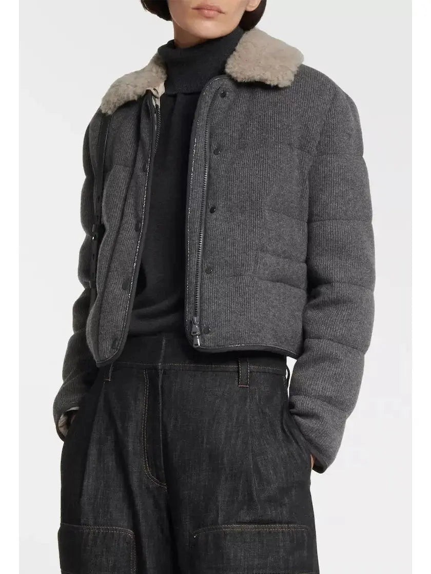 Shearling-Trimmed Jacket Gray - Jackets